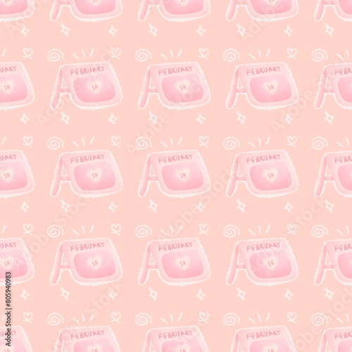 Valentine calendar seamless pattern on pink background