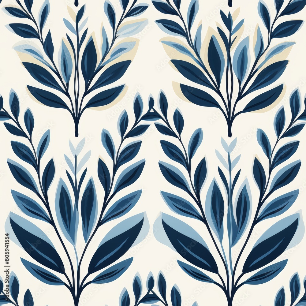 A seamless vector pattern with a floral motif. Delicate blue and white flowers and leaves on a light background. The pattern is suitable for printing on fabric, paper, and other surfaces.