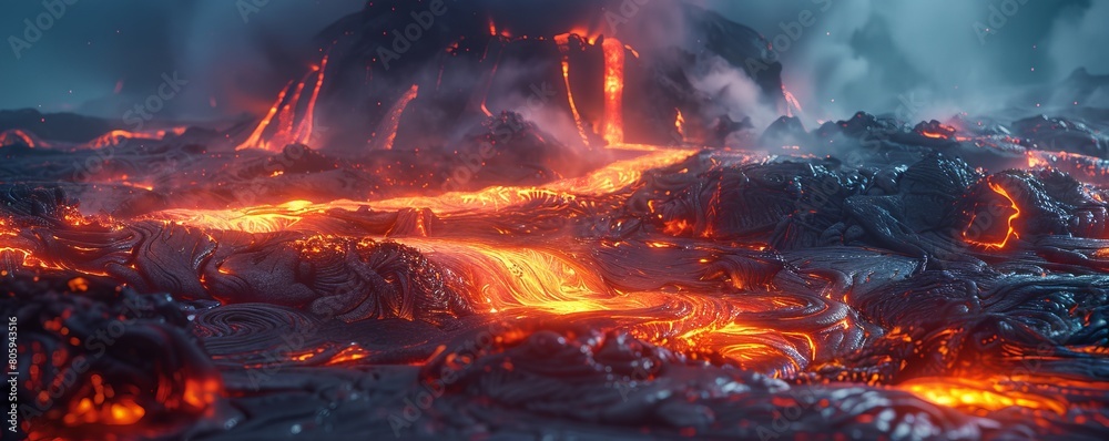 Lava river flowing from the Kilauea Volcano.