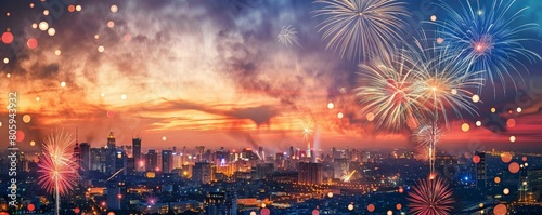 Stunning Fireworks Display Over Cityscape, Celebration Concept
