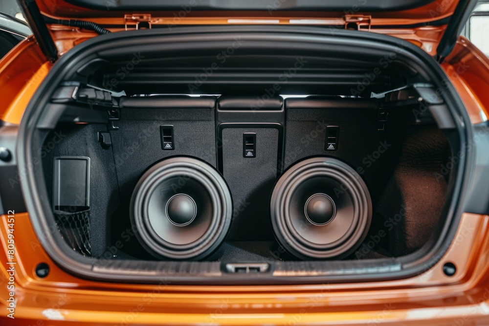 Powerful audio system in the car with a subwoofer Powerful audio system in the car with a subwoofer