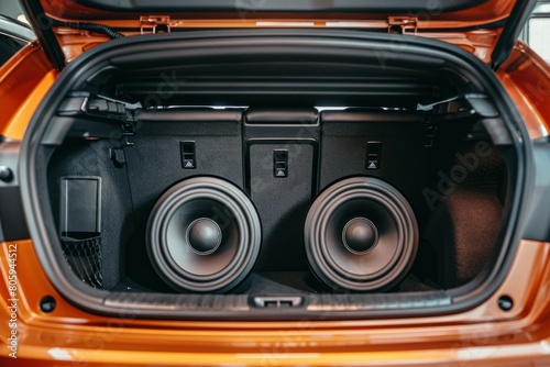 Powerful audio system in the car with a subwoofer photo