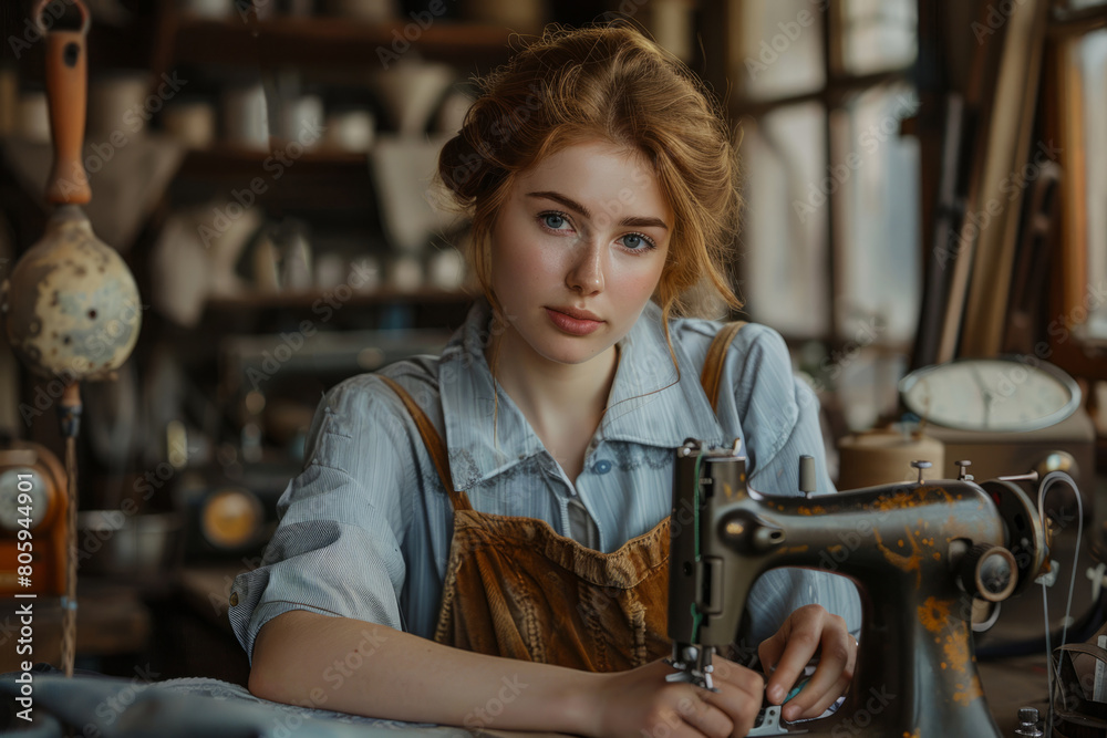 seamstress in a workshop at a clothing factory seamstress in a workshop at a clothing factory