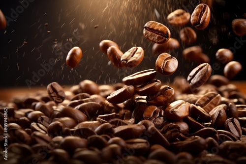 A pile of coffee beans is falling from the sky