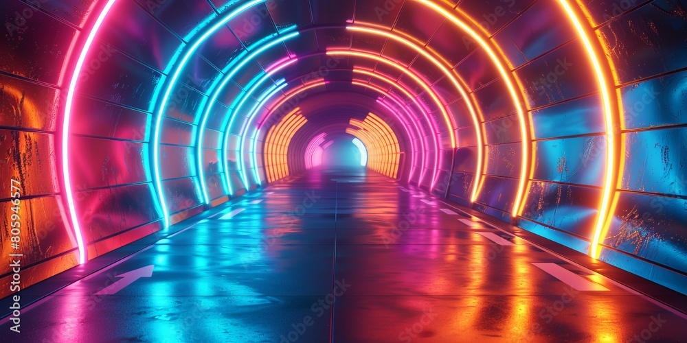 Abstract Neon Lines Tunnel with Orange, Yellow and Red Stripes. Abstract Neon Lines Tunnel with Orange, Yellow and Red Stripes.