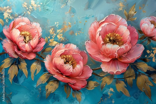 Beautiful peonies in paint painting style