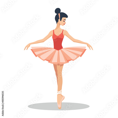 Female ballet dancer stands en pointe, exhibiting graceful posture solo performance. Ballerina performs dance routine, wearing classic tutu ballet shoes, displaying skilled footwork balance. Elegant