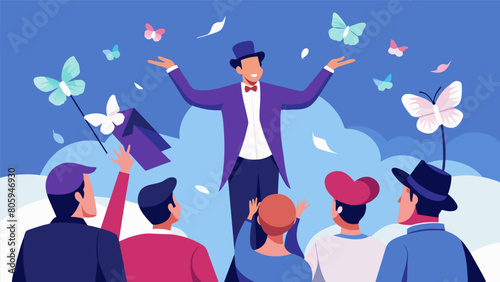 The audience was captivated as the magician made paper butterflies appear and fly around the room showcasing his control over nature through.