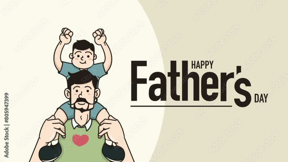 Happy fathers day lettering with dad and sons characters. Father's Day Greeting Animation. Happy fathers day lettering with dad and sons characters. Father's Day Greeting Animation.