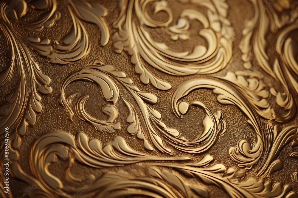 A gold leaf patterned surface with a gold leaf design