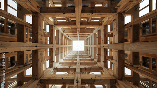 Timber Atrium: Architectural Wonder of Stacked Beams. Generative AI
