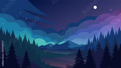 A starry night sky above a dark forest evokes a sense of awe and wonder embodying the stoic appreciation for the sublime mysteries of the universe.. Vector illustration