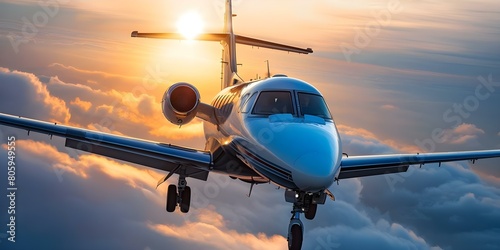 Luxurious Pet Travel: Private Jets with Stunning Views of Sunny Clouds. Concept Luxury Pet Travel, Private Jets, Stunning Views, Sunny Clouds, Pet-Friendly Accommodations