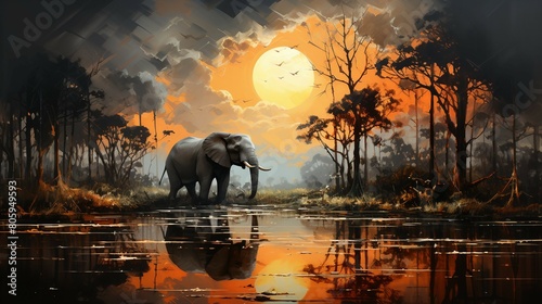 Fototapeta Naklejka Na Ścianę i Meble -  elephant at sunset