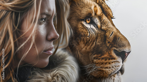 Woman and lion