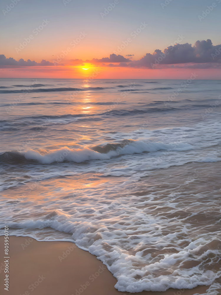 Fototapeta premium Sunset Sea Beach Landscape Art