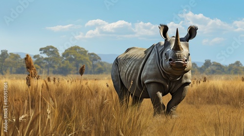 Grassland Stroll: White Rhino's Leisurely Walk