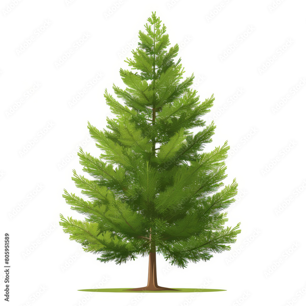Detailed illustration of a pine tree, depicting its full green foliage and sturdy trunk in a simple background.