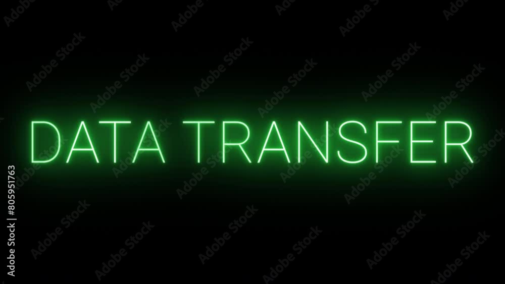 Flickering neon green glowing data transfer text animated on black background