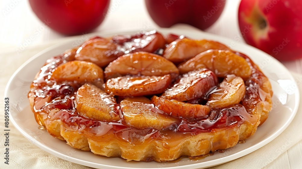 Glazed Apple Tart on White Plate with Fresh Apples Glazed Apple Tart on White Plate with Fresh Apples