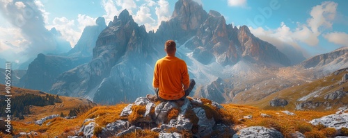 Man enjoying the tranquility of mountain landscape