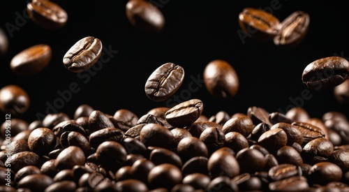 coffee beans falling on a black background