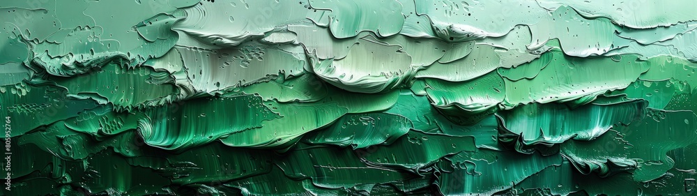 Obraz premium Dynamic abstract background with a mixture of green and gray oil paint strokes, can be utilized for printed materials such as brochures, flyers, and business cards.