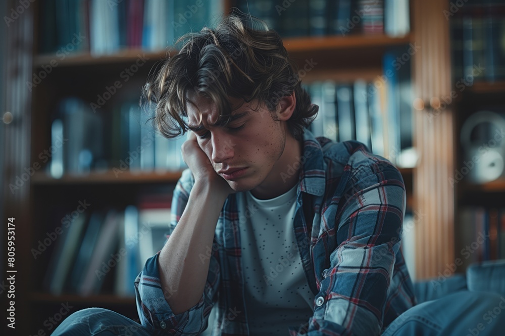 Man sitting alone at home looking sad and distraught Man sitting alone at home looking sad and distraught