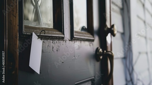 Wallpaper Mural Foreclosure notice on residential door, close-up, urgent text, overcast day - Torontodigital.ca