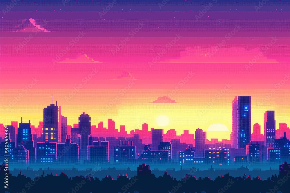 Obraz premium pixel art gradient, blocky and retro, 8-bit nostalgia