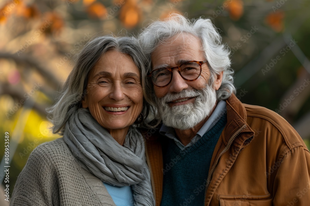 Happy active senior couple smiling and hugging looking at camera Happy active senior couple smiling and hugging looking at camera
