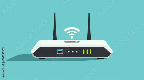white wireless wi fi router with black antennae. simple flat vector illustration photo