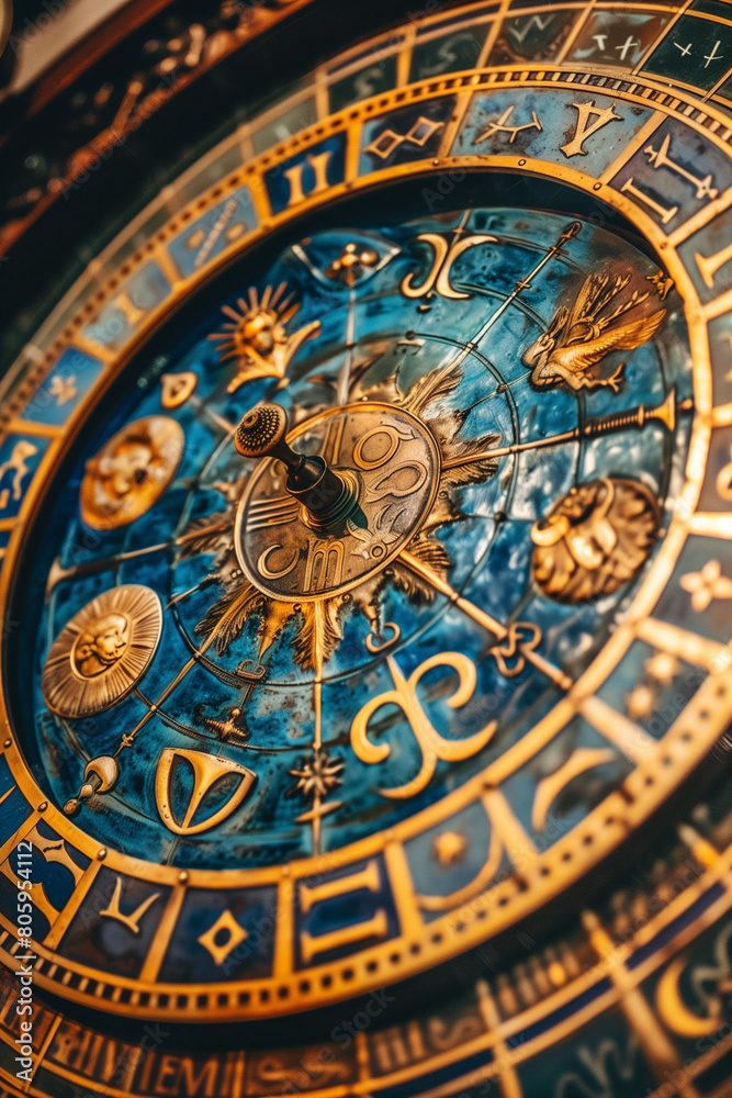 Obraz premium A closeup of an ancient zodiac chart with the sun and moon