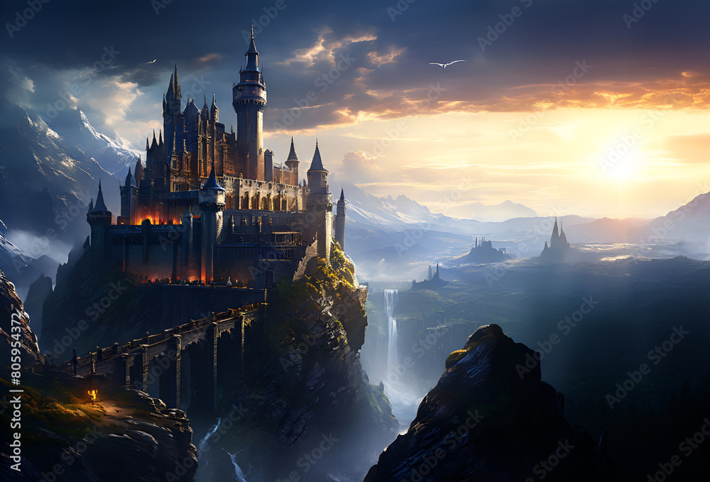 Enigmatic Castle Rising from Ethereal Mist, Shrouded in Mystery and Intrigue, A Captivating Vision of Enchantment