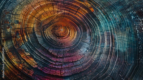 Tree rings texture, transformed into swirling galaxies, cosmic colors