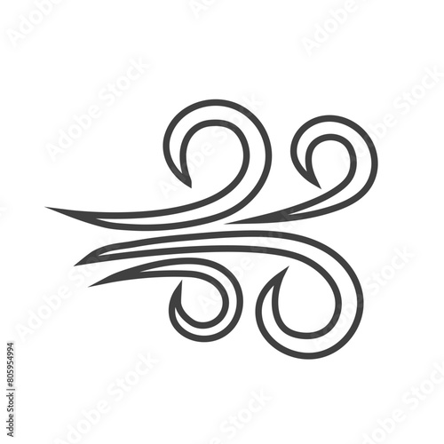 Linear vector icon of wind. Monochrome black and white design suitable for weather-related content.