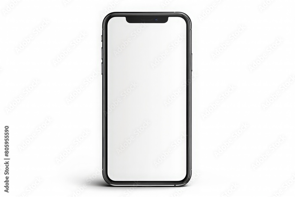 A white iPhone with a blank screen sitting on a clean white background. A white iPhone with a blank screen sitting on a clean white background.