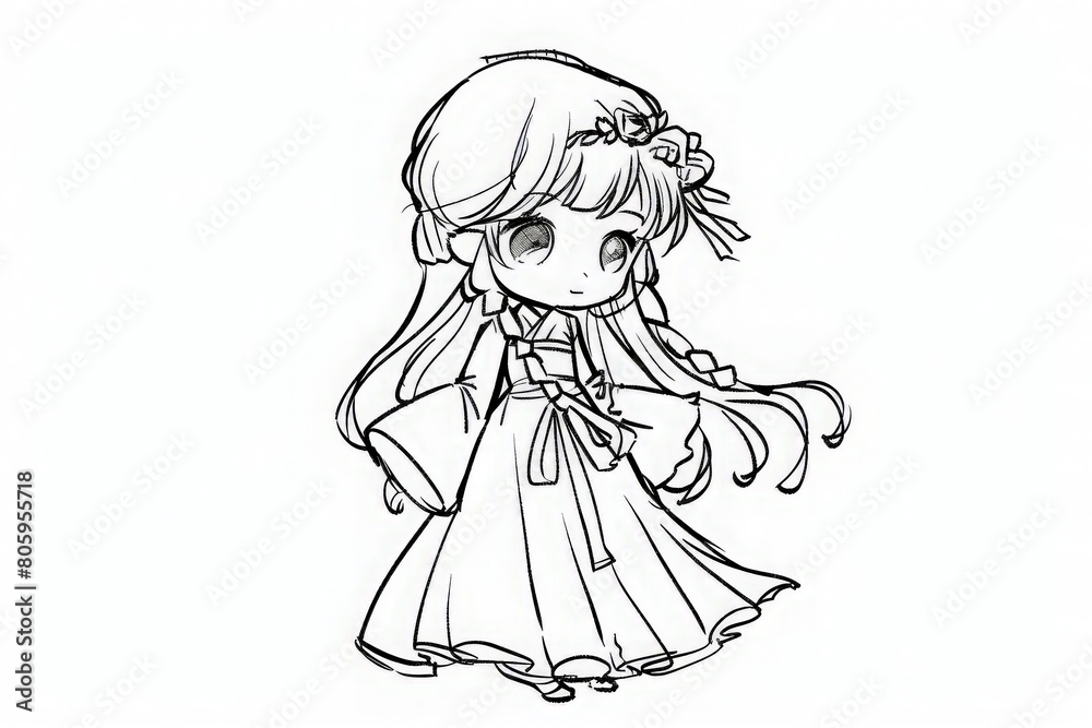 A charming Kawaii character illustration ready for a splash of colors.