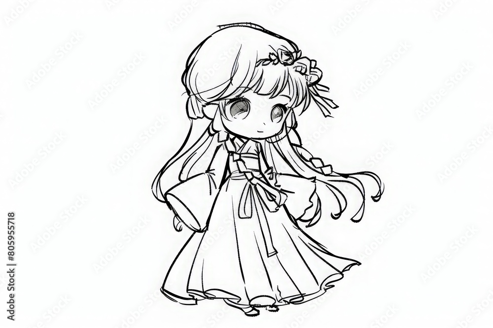 Fototapeta premium A charming Kawaii character illustration ready for a splash of colors.