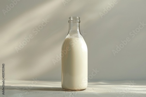 A bottle of milk in minimal white background AI Generated