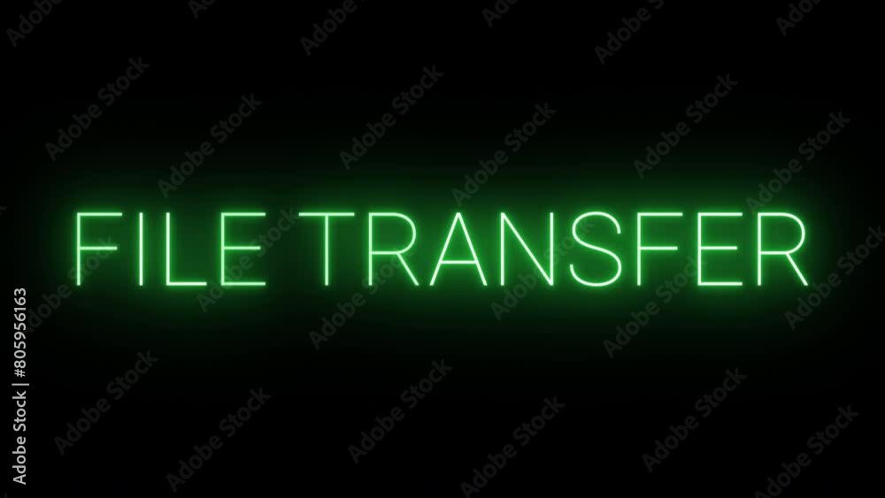 Flickering neon green glowing file transfer text animated on black background Flickering neon green glowing file transfer text animated on black background