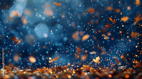 Sky blue glitter defocused twinkly lights, resembling a autumn harvest.