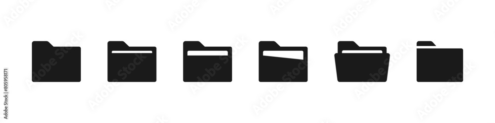 Folder icon set. File folder logo. Opened and closed. Design for app. Vector