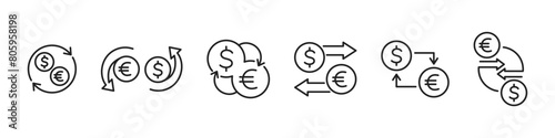 Currency exchange icon set. Exchange currency line icons. Vector