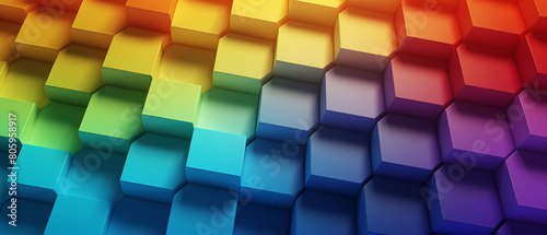 Rainbow colors hexagons cubes background.