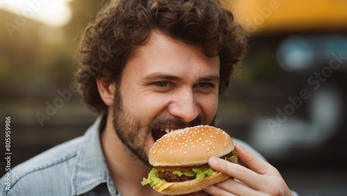 Man eating burger as well HD