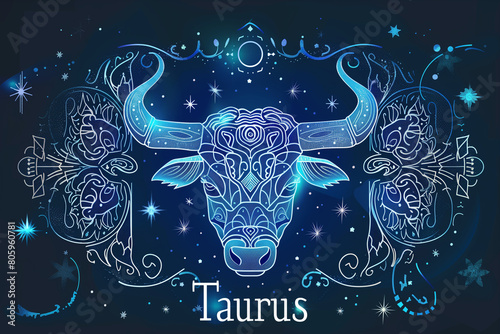 Astrology Taurus zodiac sign with title "Taurus" Bull head. Zodiac constellation