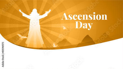 Ascension Day digital banner design with Jesus Christ in the sky vector illustration. Illustration of the ascension of Jesus Christ. Jesus in radiance with a halo. Jesus Web banner design.