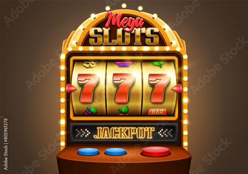 Slot machine with lucky sevens. Jackpot on slot machine. Vector illustration.
