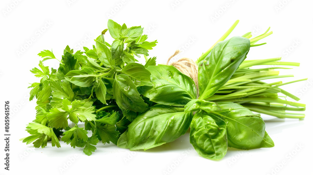 fresh herbs like basil and parsley tied with a twine fresh herbs like basil and parsley tied with a twine